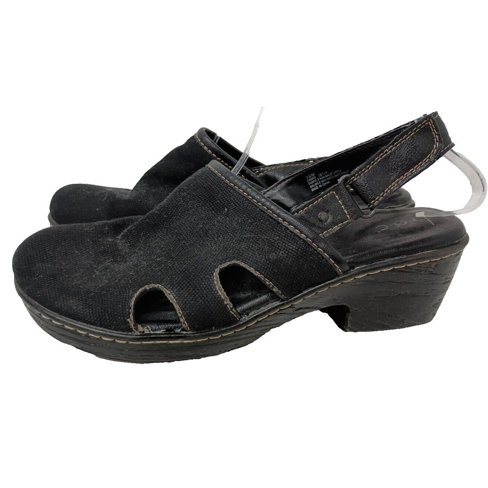BOC Womens Clogs 10M Black Canvas Slingback Chunky Heels Platform Comfort Shoes